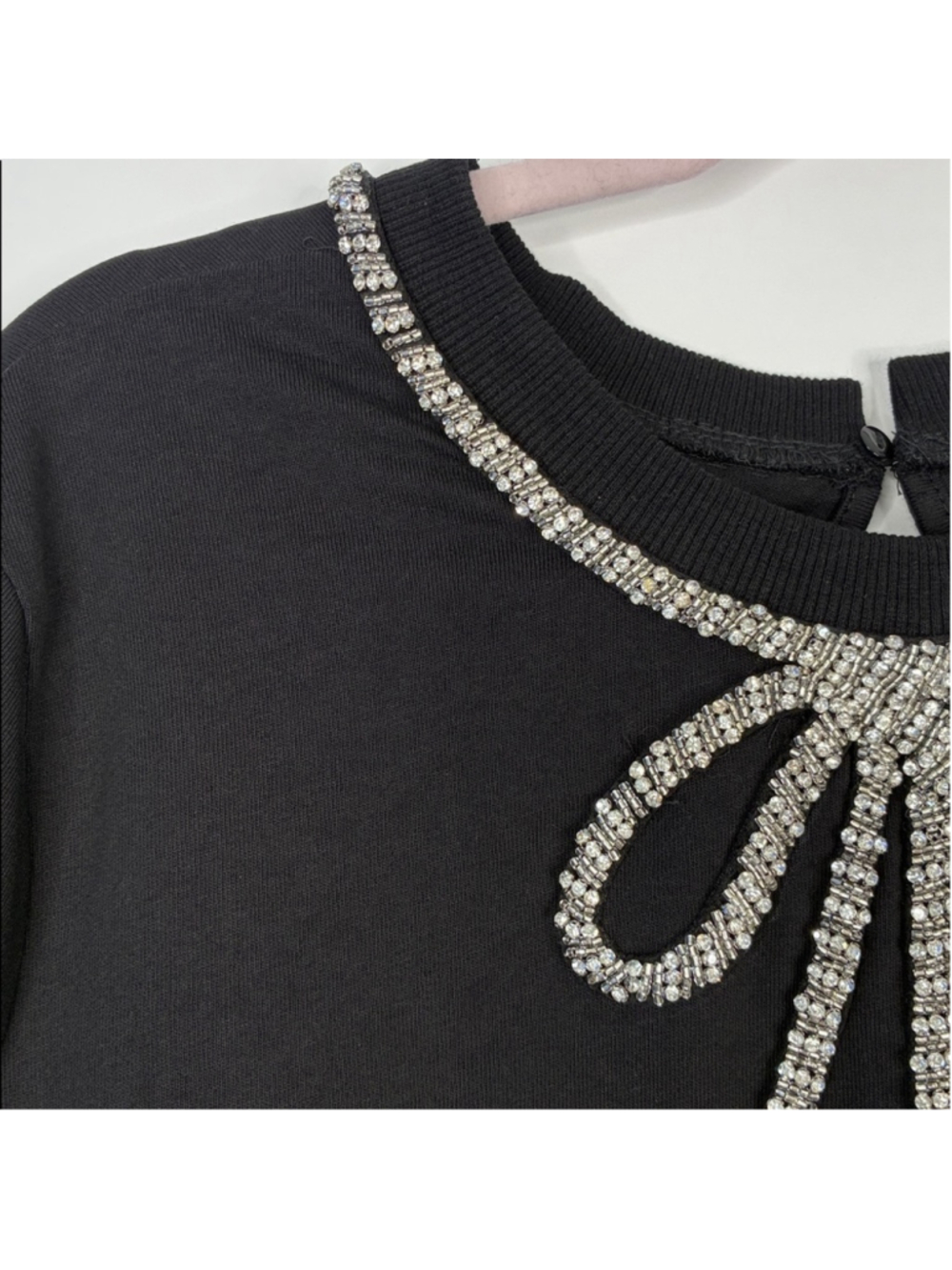 Anthropologie Mave Rhinestone Tee Black with Rhinestone Bow Detail Size L #0043 - Picture 13 of 17